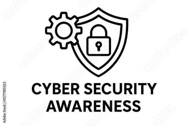Fototapeta Cyber security awareness concept. Data protection technology icon. Digital privacy and internet safety. Shield, lock and gear sign for information security systems vector.