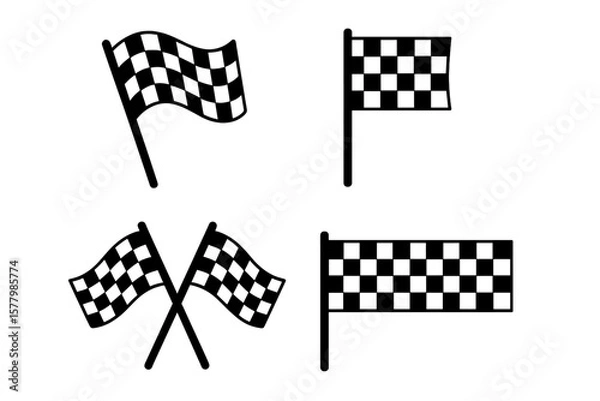 Fototapeta Checkered flag icon set. Racing flags collection. Finish line symbol. Motorsport competition concept. Car, moto race sign. Waving, crossed flags. Winner, victory goal.