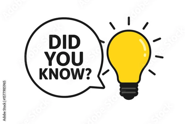 Fototapeta Did you know question in speech bubble with light bulb icon. Fun fact, interesting trivia, idea, and knowledge concept banner. Vector illustration for quiz or information.