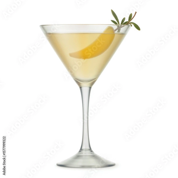 Fototapeta Elegant Cocktail with Lemon Slice and Rosemary Garnish on White Background
