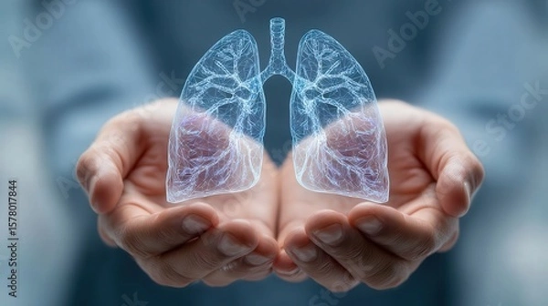 Fototapeta Abstract representation of human lungs held in hands, emphasizing health awareness and medical themes in a close-up setting.