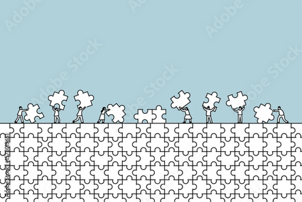 Fototapeta flat  illustration of people with puzzle pieces