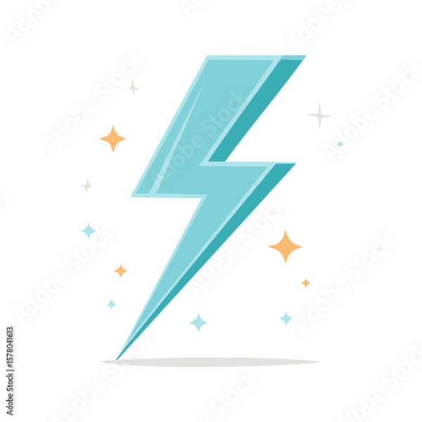 Fototapeta Illustration of blue stylized lightning bolt with various sparkle effects