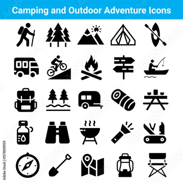Fototapeta Camping and Outdoor Adventure Icons Travel Symbols in Minimal Flat Style Vector Set