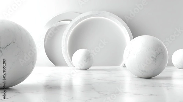 Fototapeta Marble Sphere and White Circle Decor