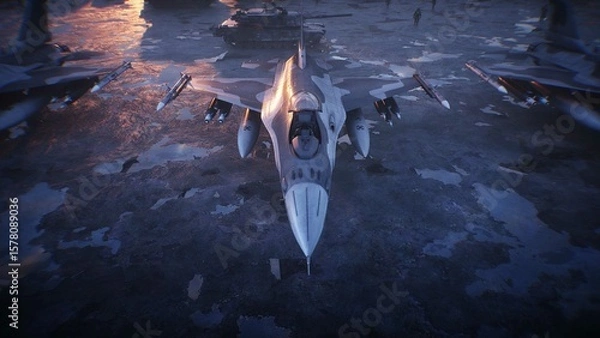 Obraz Military american base. American fighter jet. 3d rendering.