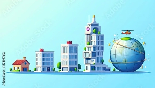 Obraz city skyline with globe