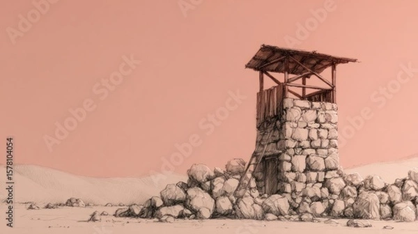 Fototapeta Desert watchtower sketch