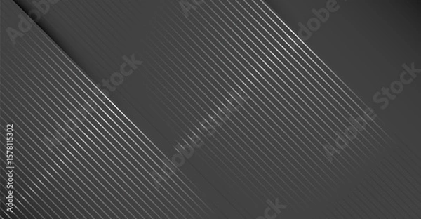 Fototapeta An image features a sleek, gray gradient background layered with striking, linear, metallic stripes and a subtle shadow effect to create an elegant and modern textured backdrop