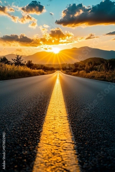 Fototapeta 2025 Goal plan action, Business target and growth strategy. New year resolution and challenge. 2025 on the road in the middle of asphalt road with at sunset forward and planning to the goal.