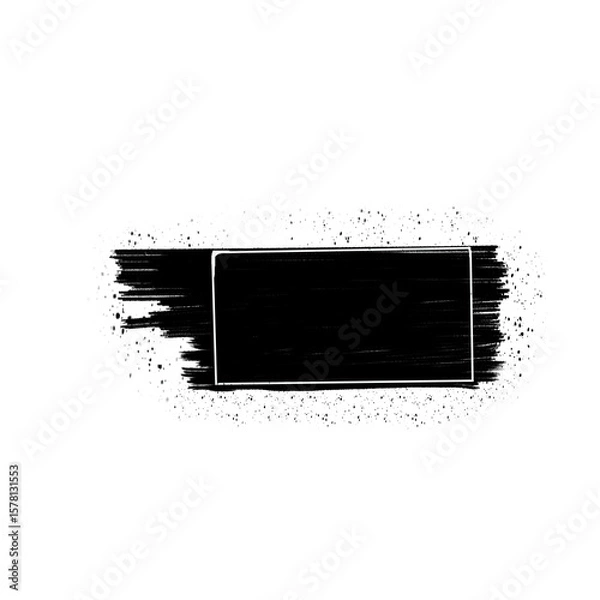 Fototapeta Grunge Black Brush Stroke with Splatter, Abstract Artistic Paint Stroke on a White Background