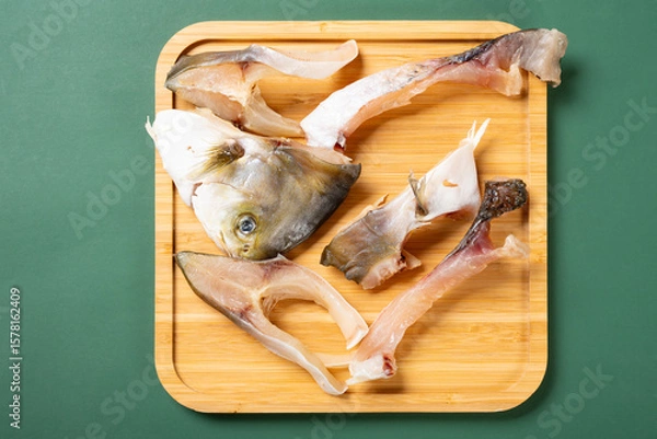 Obraz top view cut out air dried fish at horizontal composition