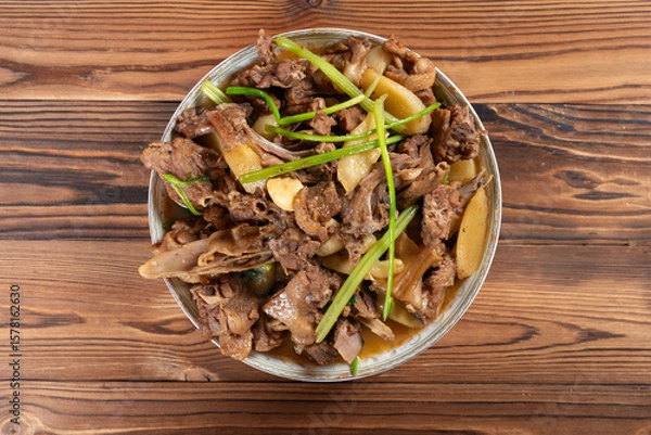 Obraz top view dish of home-style braised duck at horizontal composition