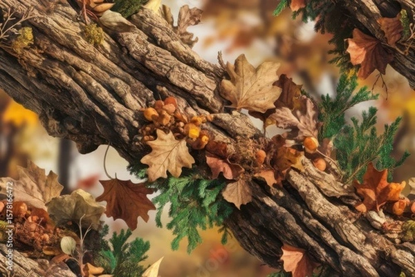 Fototapeta Autumn's Embrace: A Close-Up of a Tree Branch Adorned with Fall Foliage