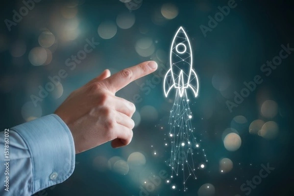 Fototapeta Pointing to Startup Rocket Launch, Business Growth and Innovation Concept
