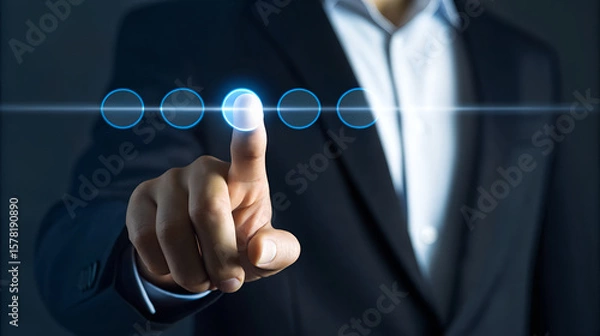 Fototapeta Businessman Selecting Global Digital Strategy, Touching Interactive Screen