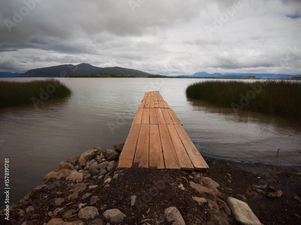 Fototapeta Tranquility by the lake. Old deck. Patzcuaro