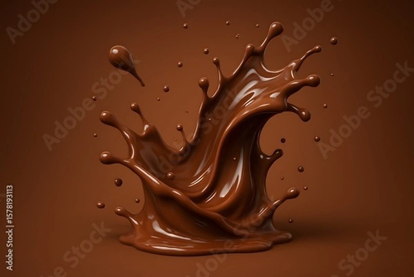 Fototapeta Chocolate Splash Delight: A decadent swirl of rich, dark chocolate captured in a dynamic explosion of creamy deliciousness.