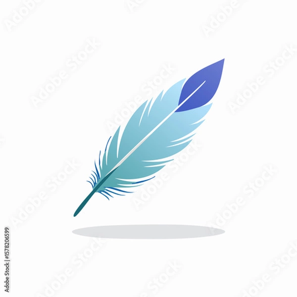 Fototapeta Elegant Blue Feather with Gradient Tones and Subtle Shadow
