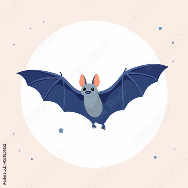 Obraz Cartoon Bat with Wide Wings Flying Against a Pale Moon