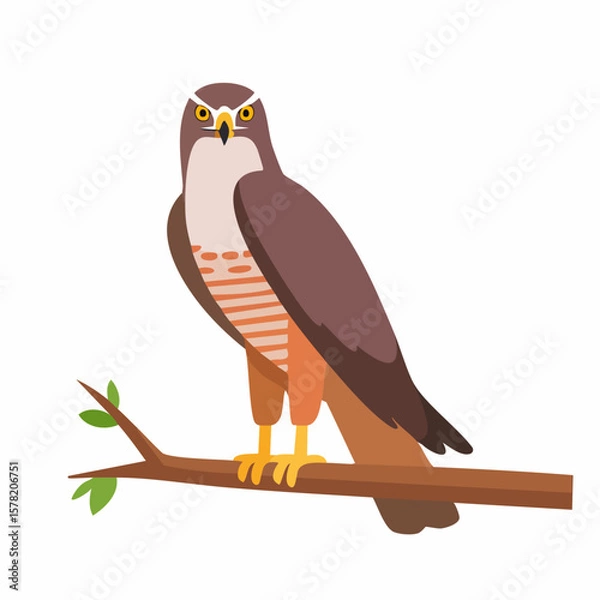 Fototapeta Stylized Hawk Perched on Branch with Detailed Feather Patterns
