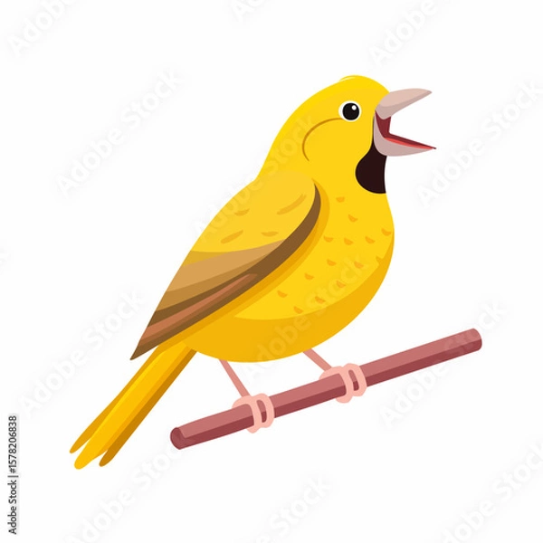 Fototapeta Vibrant Yellow Bird Chirping on a Branch