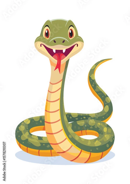 Fototapeta Flat Vector Illustration of a Friendly Cartoon Snake