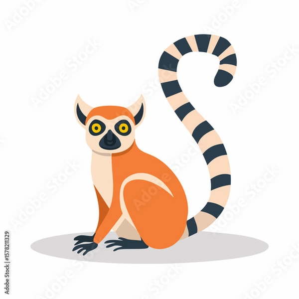 Fototapeta Cartoon Ring-tailed Lemur with Striking Orange and Black Markings