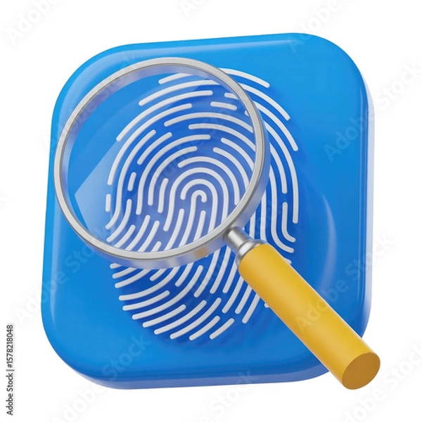 Fototapeta Magnifying glass on digital fingerprint icon for forensic analysis and security technology concept