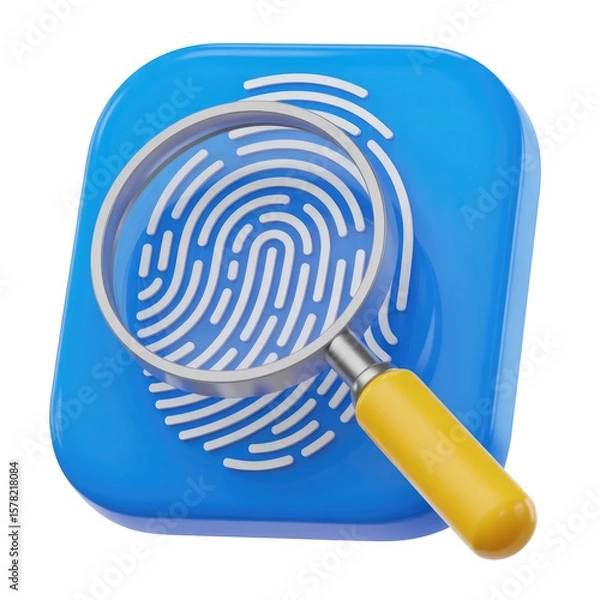 Fototapeta Magnifying glass over digital fingerprint icon on blue square background for security concept