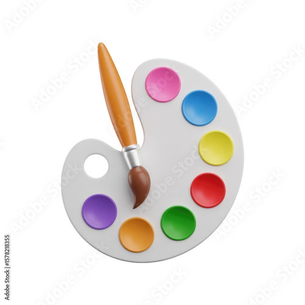 Fototapeta Colorful artist palette and paintbrush with vibrant colors for creative art and painting projects