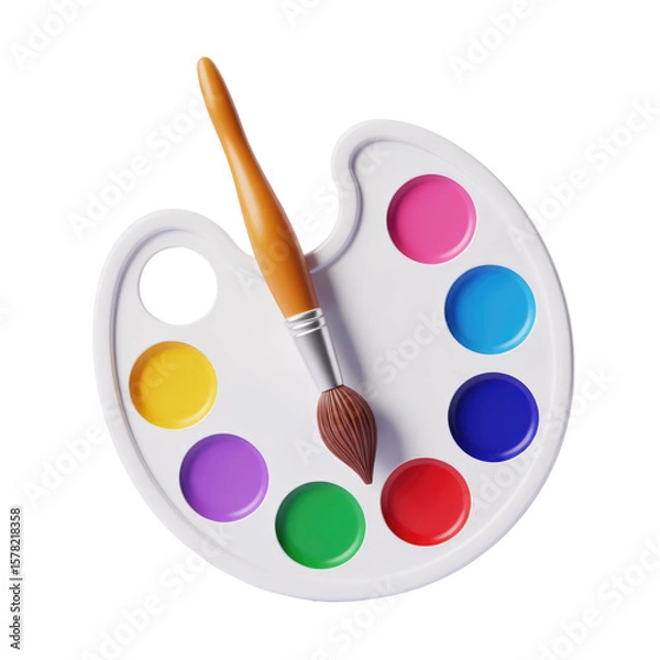 Fototapeta Palette and brush set with colorful paints for creative artistic projects and vibrant artwork