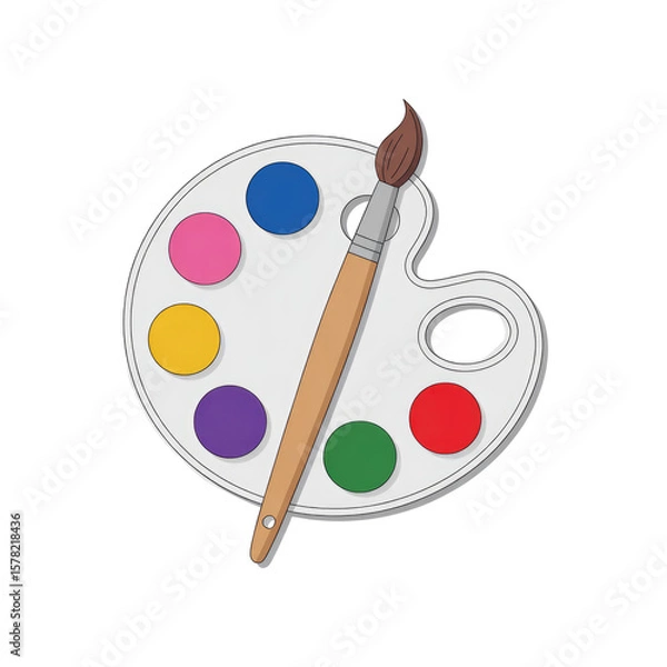 Fototapeta Artist's palette with colorful paints and brush for creative painting and artistic expression