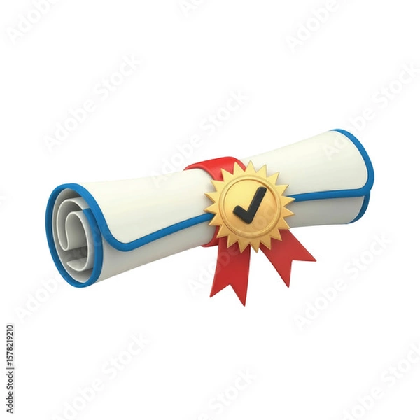 Fototapeta Official achievement diploma icon with ribbon and verified badge for certifications and awards
