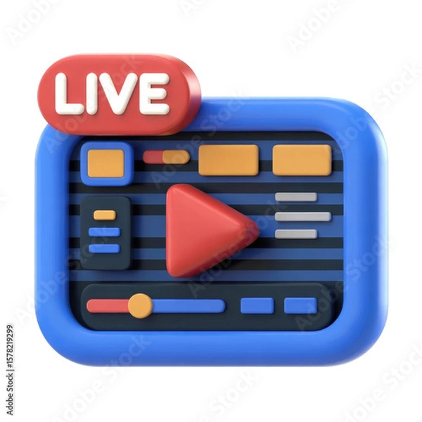 Fototapeta Live streaming interface icon showing play button and controls in vivid color theme with text