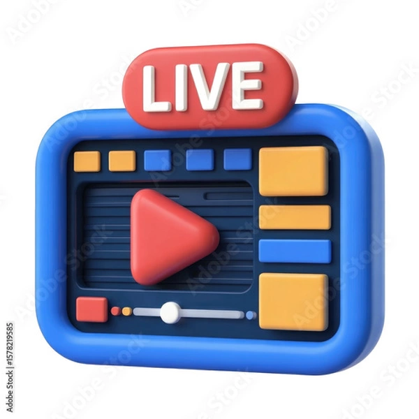 Fototapeta Live streaming interface with bright play button and colorful elements digital concept