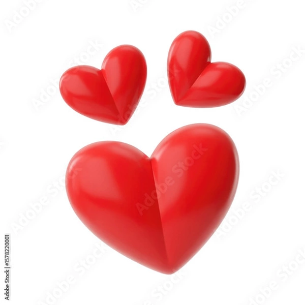 Fototapeta Three red hearts floating against a transparent background for a love themed design image