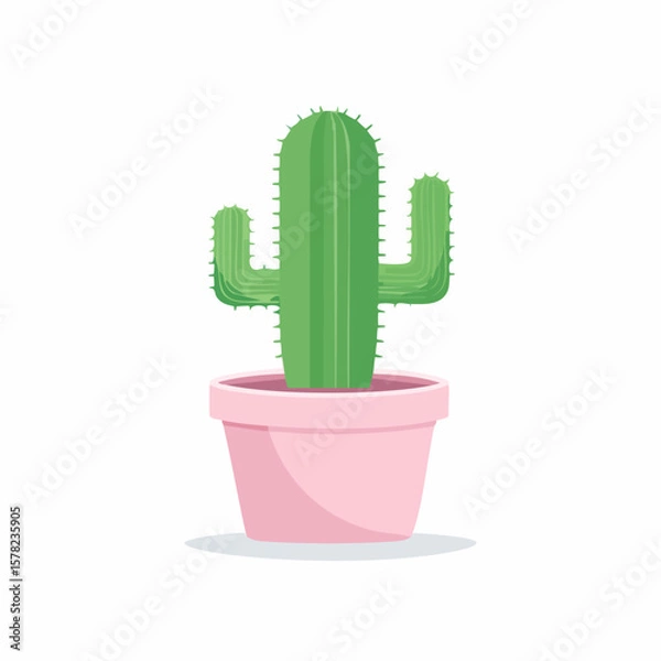 Fototapeta Stylized Green Cactus in Pink Pot, Simple and Modern Illustration