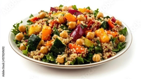 Fototapeta Hearty Quinoa Salad: A vibrant and healthy quinoa salad bursting with colorful vegetables, chickpeas, and a delightful dressing. Perfect for a light lunch or a healthy side dish.