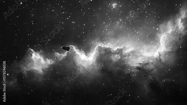 Obraz Cosmic nebula grayscale image