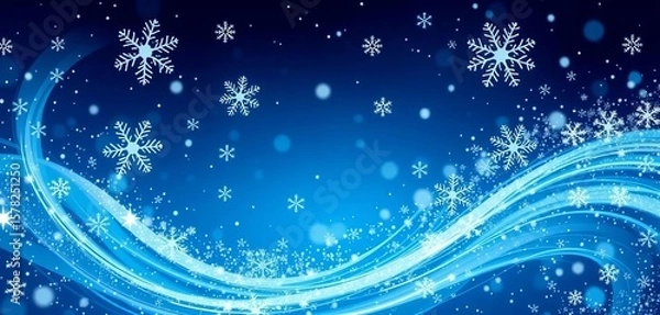Obraz Abstract swirling blue and silver winter design with snowflakes and stars,  luxurious,  december