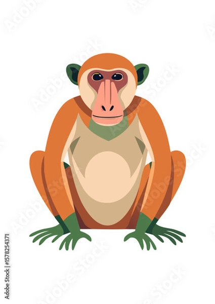 Fototapeta Flat Vector Illustration of a Proboscis Monkey