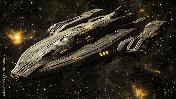 Obraz Dark gray spaceship in outer space