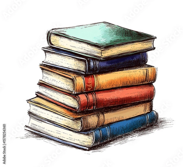 Fototapeta A stack of colorful vintage books isolated on a transparent background