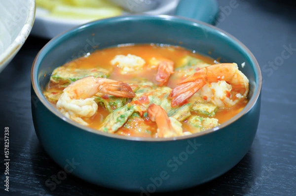 Fototapeta shrimp soup, shrimp and vegetable soup or spicy soup or prawn soup