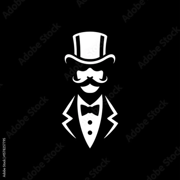 Fototapeta silhouette vector of tuxedo man top hat mustache