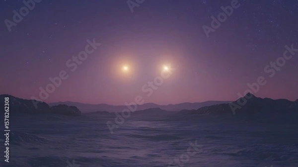 Obraz Distant lights over serene night landscape