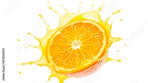 Obraz Vibrant orange slice exploding juice creating a delicious and refreshing citrus splash