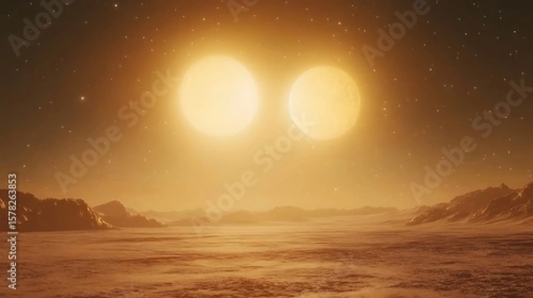 Obraz Distant star system view landscape beneath twin suns