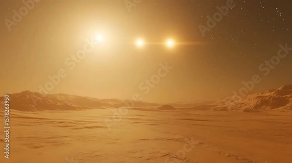 Obraz Distant world landscape two suns horizon